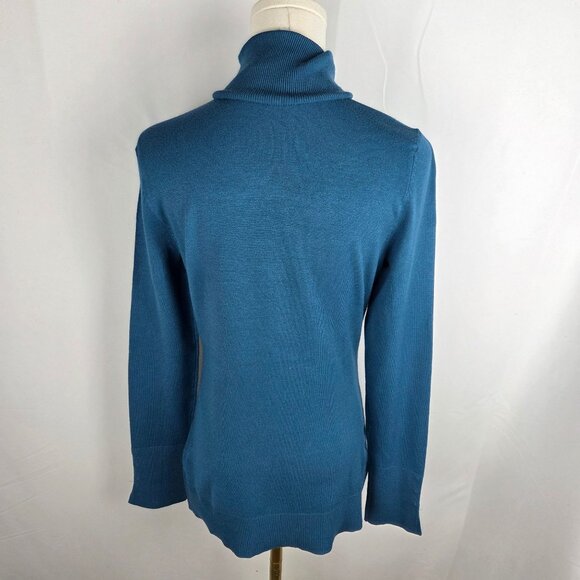 White House Black Market Blue Turtleneck Sweater XS Long Sleeve Button Cozy - Picture 4 of 10